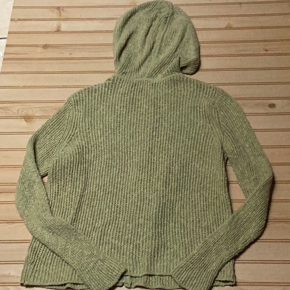 JJill Green Linen Cotton Blend Open Weave Chartreuse Pea Green‎ Hooded Sweater - Picture 5 of 9